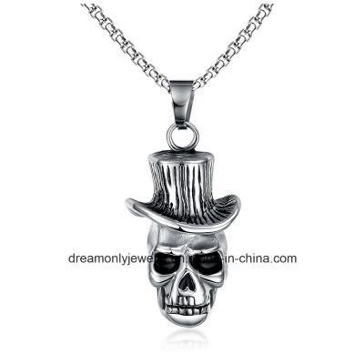 Factory Wholesale Fashion Men Women Personality Titanium Stainless Steel Jewelry Retro Hat Skull Pendant Necklace