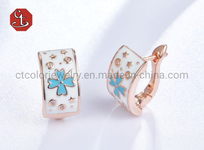 Fashion 925 Silver Earring Clover Enamel Clip Earring for Women Party Gift Fine Europe Jewelry