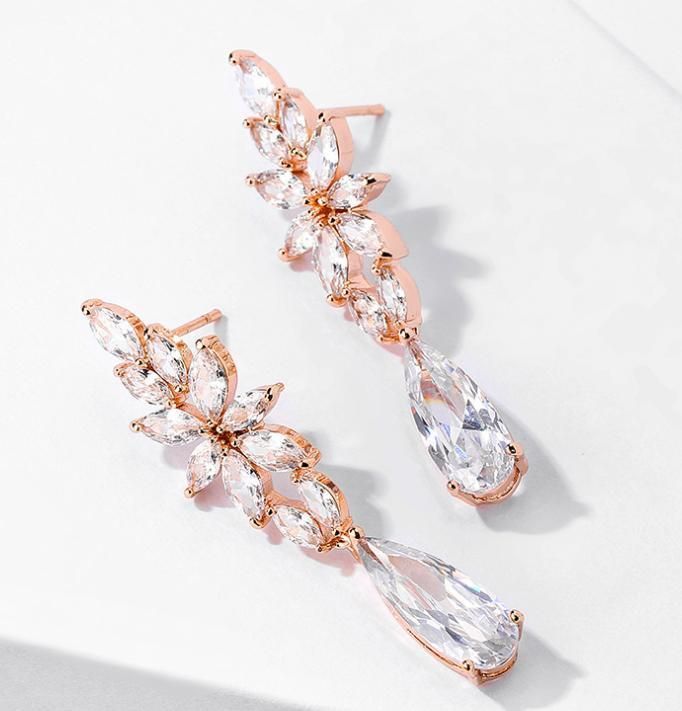 Bridal Pear CZ Earring Jewelry, Wedding CZ Earring Jewelry, Bridesmaid Earring, Gift Jewelry, Rose Gold Earring