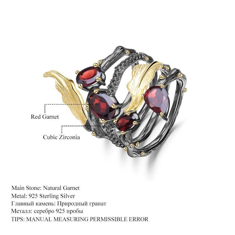 2.75CT Natural Red Garnet Gemstone Finger Ring 925 Sterling Sliver Vintage Gothic Rings for Women Fine Jewelry