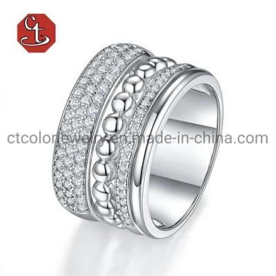 Fashion Stylish Silver Jewelry High Quality Cubic Zircon Rings for Female Party