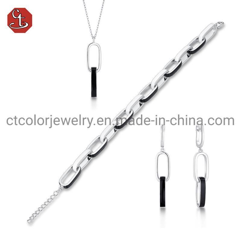 Fashion Custom Jewelry Black and White Color Enamel Drop Earring Wholesale Price 925 Silver Earring Jewelry