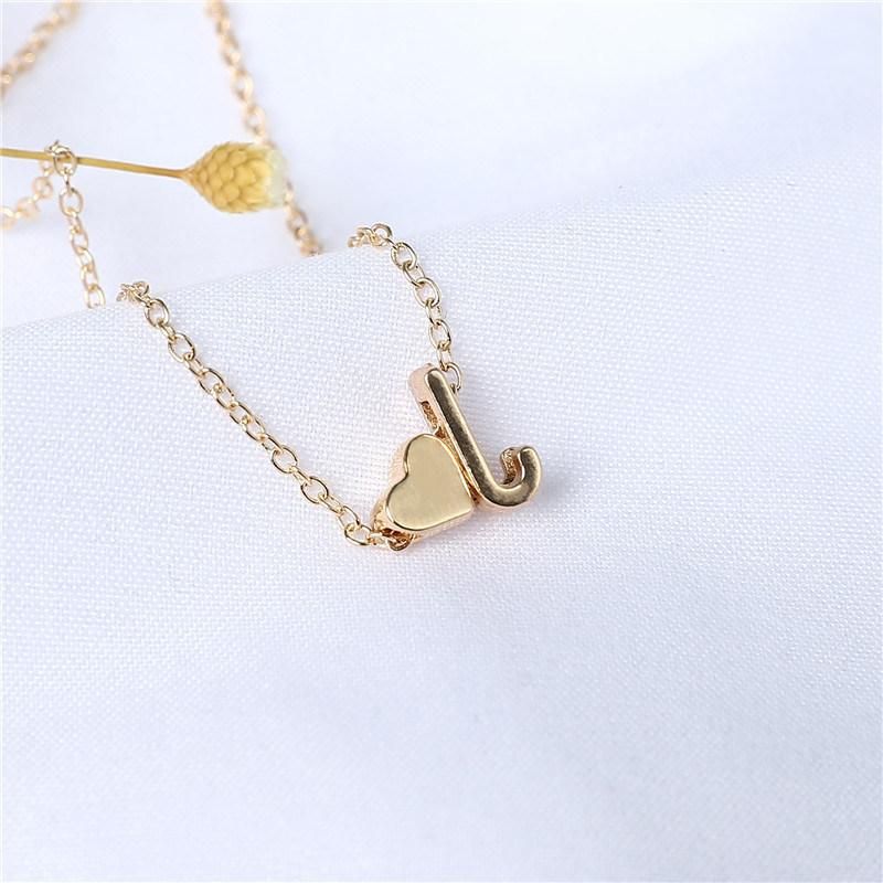 Fashion Women Tiny Heart Dainty Initial Letter Name Necklace Jewelry