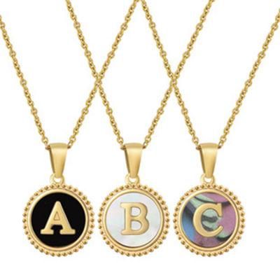 2022 Round Natural Shell Coin Necklace Women 18K Gold Plated Stainless Steel Fashion Letters Initial Necklace Jewellery