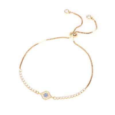 2021 New Style 18K Gold Bling Diamond Crystal Vintage Evil Eye Women Bracelet