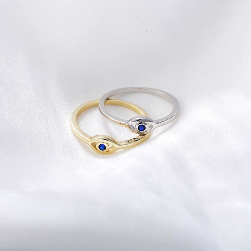 Fashion Blue Eye Rings Gold Plated Color CZ Stone Rings 925 Sterling Silver Eye Ring for Women Gift