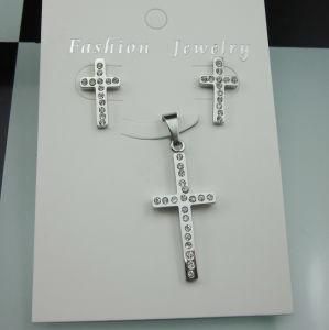 Stainless Steel Cross Jewelry Set with Crystal Sr025-1