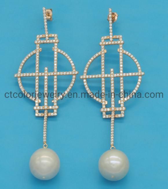 Fashion Jewelry 925 Sterling Silver Jewelry Eardrop Zircon Imitation Freshwater Pearl Earrings for Women