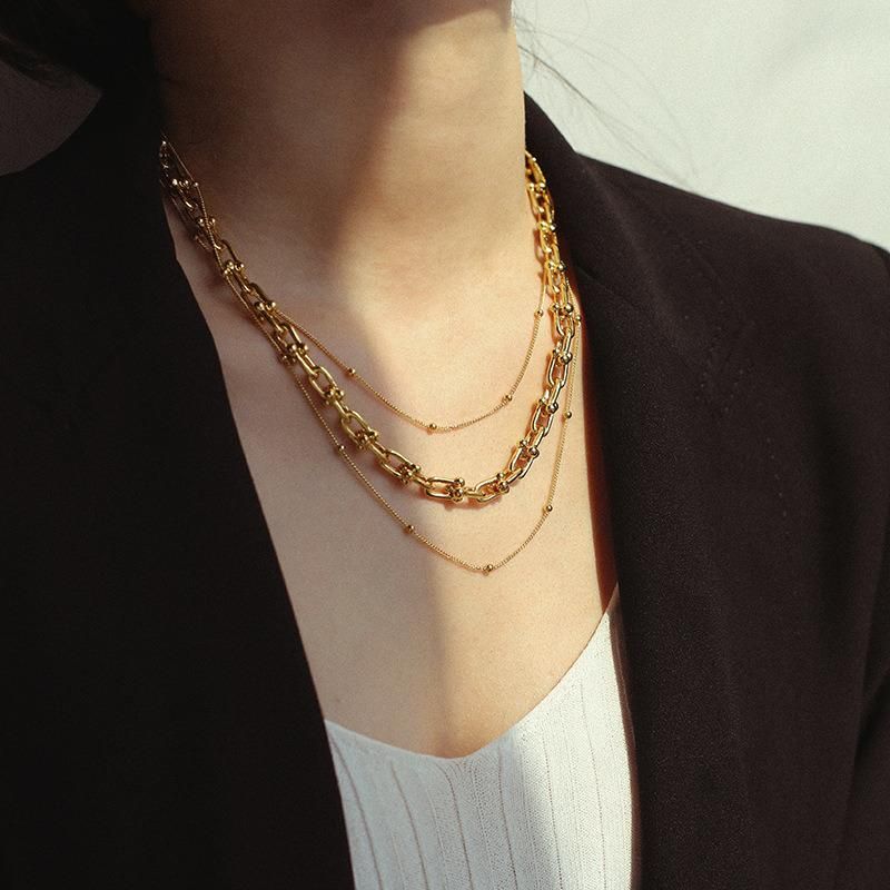 Fashion Simple Triangle Geometric Double Layer Necklace Jewelry