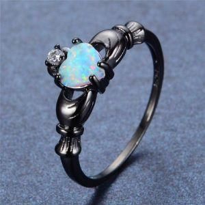 Elegant Heart Cut Rainbow Opal Claddagh Ring