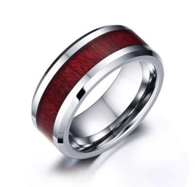 Wholesale Custom-Made 8mm Wood Grain Decal Tungsten Steel Ring Retro Fashion Brand Ring