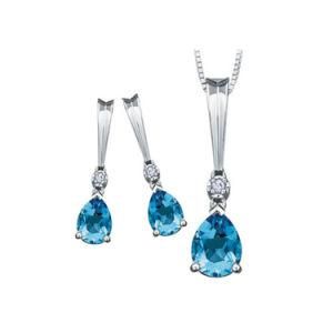 Wedding Jewelry London Blue CZ Pendant Necklace and Earring Set