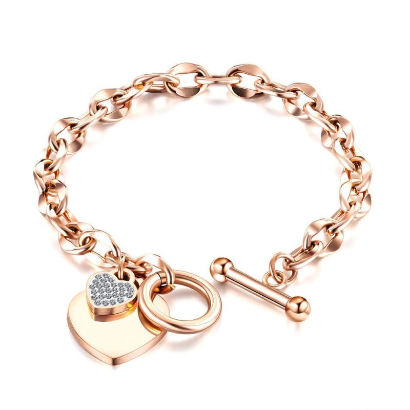 Chinese Factory Custom Heart Pendant Rose Gold Plated Chain Bracelet for Women Jewelry Party