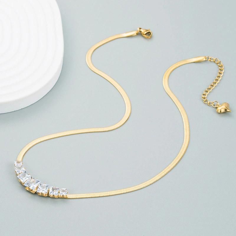 Manufacturer Customized Fashion Jewelry Ins Style New Necklace 18K Gold Square Zircon Blade Chain Snake Chain Neck Chain Women′s Fashion Versatile Necklace