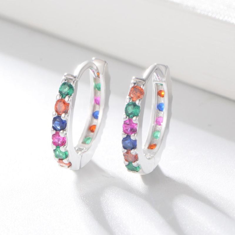 Wholesale Small Pave 18K 14K Gold Plated Lovely Rainbow Multicolor CZ Huggie Earrings Women