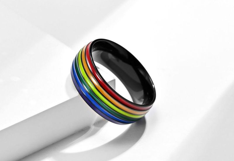 Fashion Jewelry Rainbow Flag Gay Gay Titanium Steel Ring 18K Gold Plated Lara Ring SSR2050g