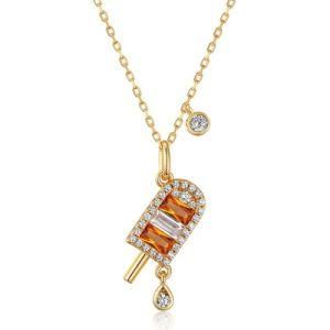 2021 Trendy Summer Vermeil Jewelry S925 Sterling Silver Gold Plated Popsicle Diamond CZ Pendant Necklace Charm for Women