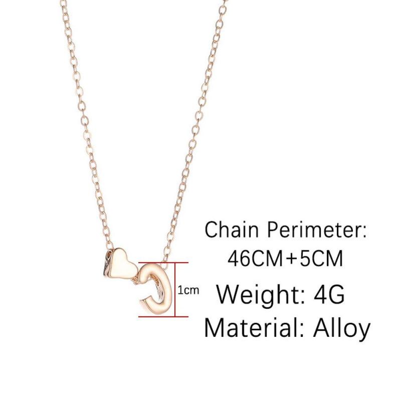 Tiny Heart Gold Silver Letter Name Fashion Necklace Women Jewelry