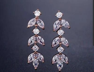Wedding Leaf Shap CZ Earring Necklace Jewelry for Wemen, Wedding CZ Earring, Rose Gold Earring