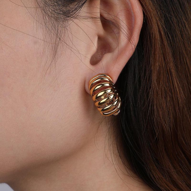 Fashion Luxury Real 18K Gold Big Dangle Hoop Stud Earrings Chain Link Hoop Earrings Jewelry Factory