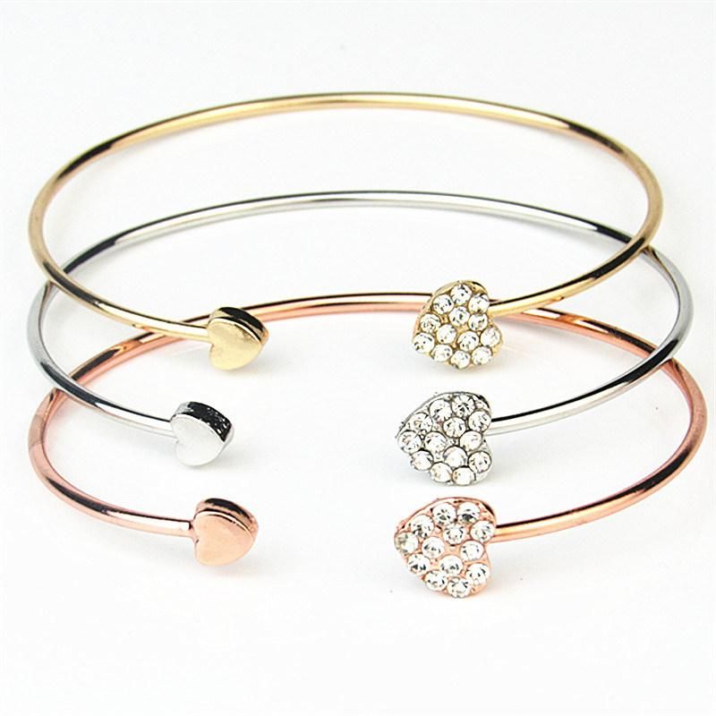 Fashion Korean Jewelry Full Diamond Heart Shaped Open Gold Plated Bracelet