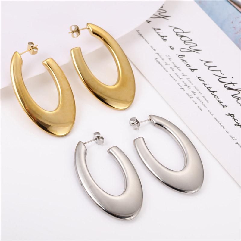 Latest Simple Fashion Jewelry Oval Shape Stainless Steel Earring