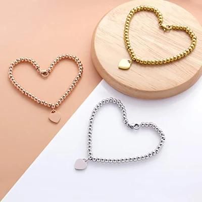 Fashion Women Jewelry Stainless Steel Heart Pendant Bracelet