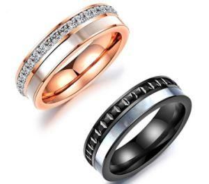 Black and Rose Gold Wedding Rings Cubic Zirconia Love Promise Couples Rings Set Titanium Steel Allicance Wedding Band