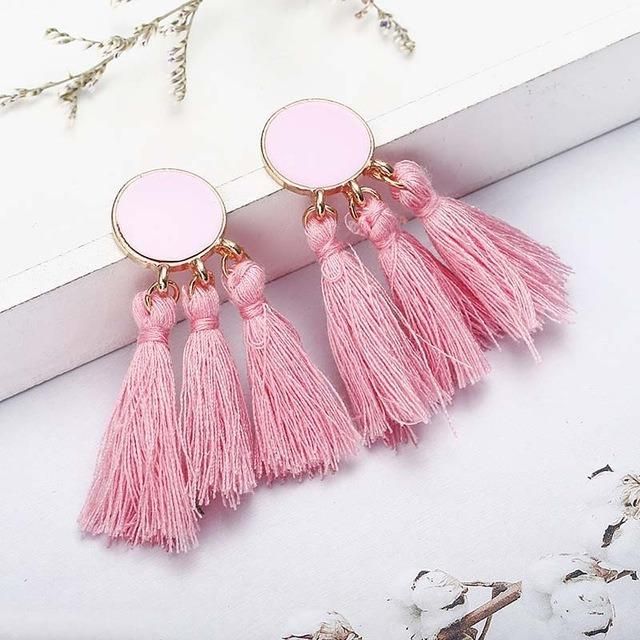 Women Vintage Round Long Drop Tassel Earrings Fashion Jewelry