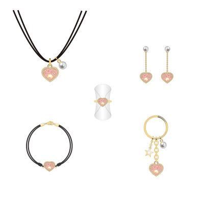 Trendy Pink Heart-Shaped Jewelry Set for Mature Women