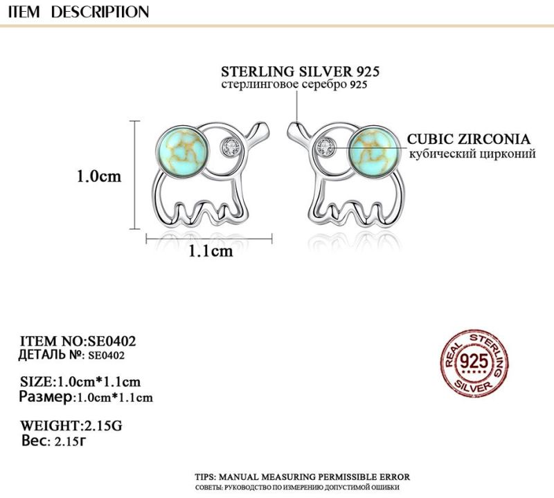 Fashion Jewelry Lovely Elephant Clip Earring Stud with Emerald Stones