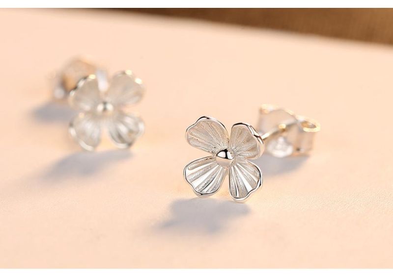 Jewelry Four Leaf Clover Earrings Silver Jewelry Piercing Ear Studs