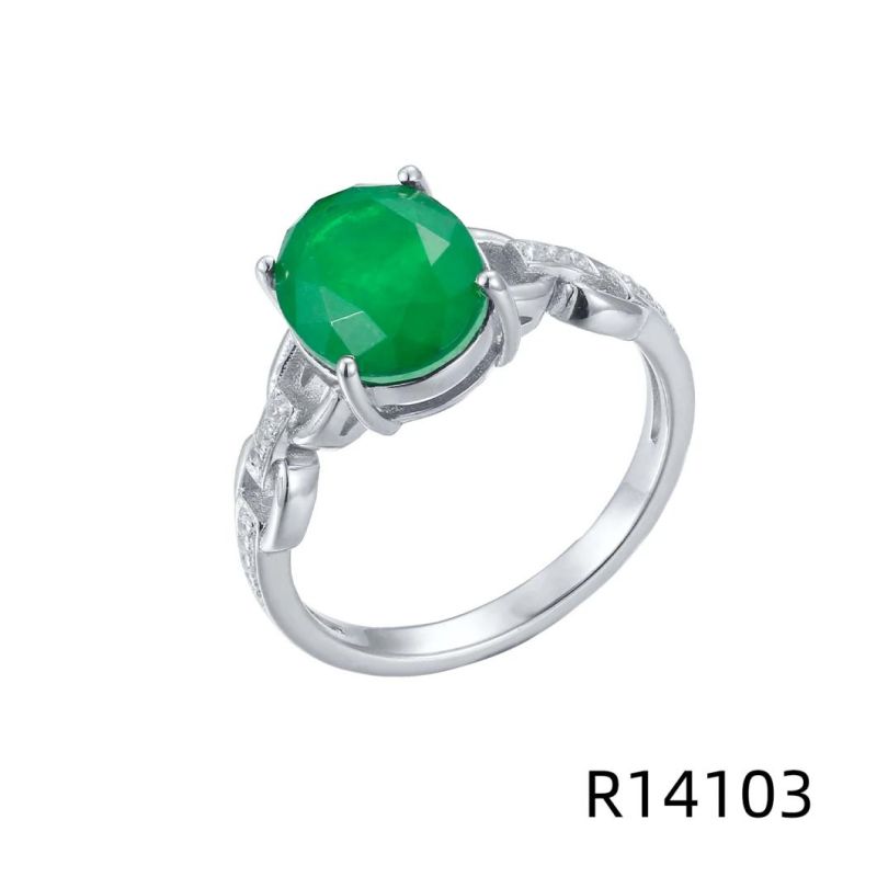 Hot Sale 925 Sterling Silver with Oval Emerald Stone Ring