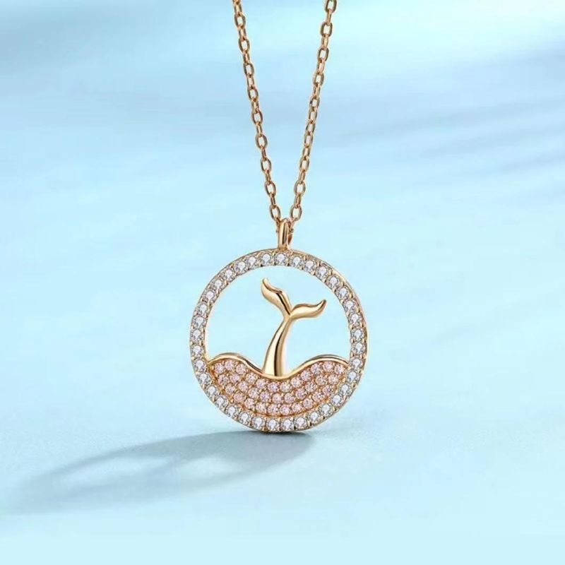925 Sterling Silver Jewellery 18K Gold Plated Mermaid Tail Pendant Necklace Simple Delicate Girl Style Wholesale Jewelry