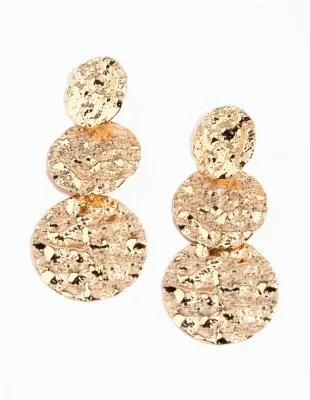 Gold Hammered Disc Drop Earrings for Women Jewelry