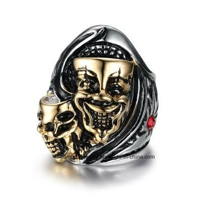 Exaggerate Men&prime;s Steel Skull Ring Two Faces