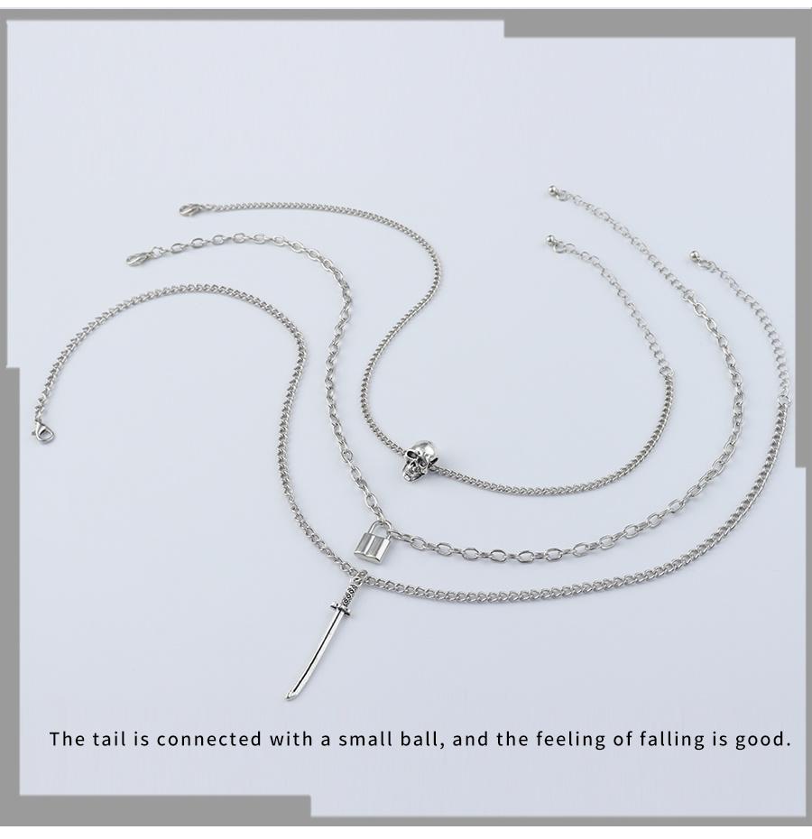 Skeleton Retro Lock Sword Hip Hop Suit Necklace Female