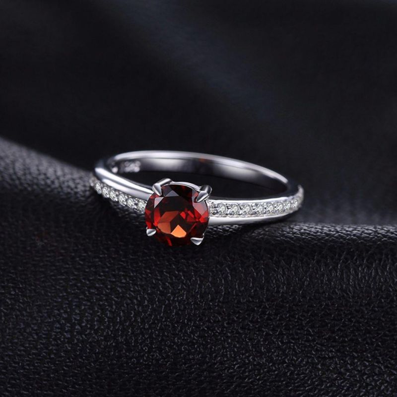 Classic Jewellery Synthetic Garnet Ring with Cubic Zirconia 925 Sterling Silver Jewelry