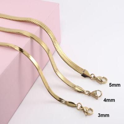 Aiz Jewelry Wholesale PVD Flat Snake 3mm 4mm 5mm 6mm Stainless Steel Fashion Jewellery 18K Gold Plated Herringbone Chain Necklace for Women Men