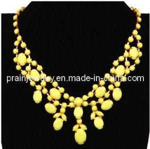 Yellow Resin Zinc Alloy Plated with Gold Spring Fashion Jewelry Summer Style Beaded Necklace for Prom Lay Women Birthday Gift (PN-063)