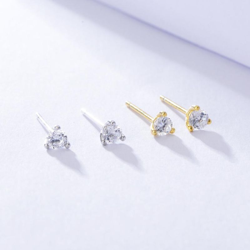 Classic Jewelry 925 Sterling Silver Tiny Zirconia Simple Stud Earrings for Women