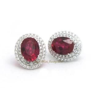 Synthetic Ruby Earring/ Corundum 925 Sterling Silver White Gold Plated Luxury and Elegant Women&prime;s Gift