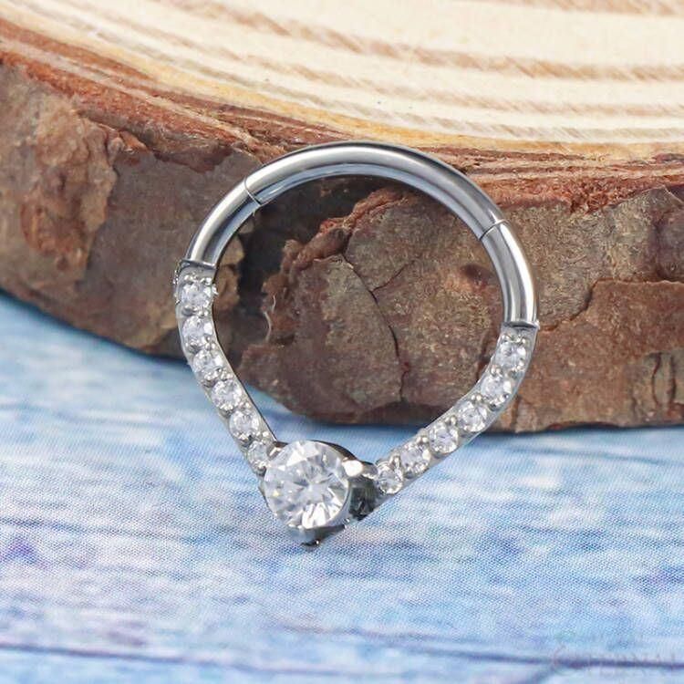 Eternal Metal ASTM F136 Titanium Teardrop Hinged Segment Hoop Rings with Clear Stone Jewelry Piercing