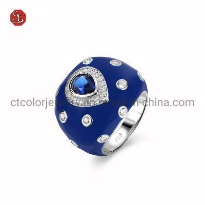 Fashion 925 Sterling Silver Colorful Enamel Jewelry Women Ring