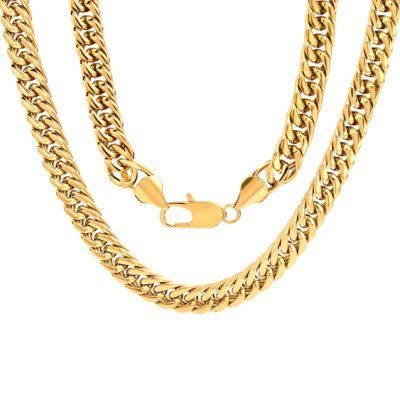 Fashionable Stainbless Steel Gold Plated 18inch Cuban Miami Necklace for Men 20inch 24inch Optional