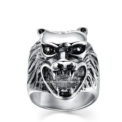 Stainless Steel Jewelry Punk Man&prime;s Cast Lion Animal Head Ring