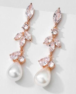 Round Dangle Wedding CZ Earring Jewelry, Bridal CZ Earring Jewelry, Bridesmaid CZ Earring, Rose Gold Earring