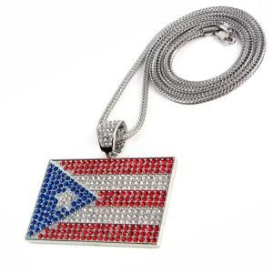 Fully Iced out Puerto Rico Flag Pendant Necklace (W-NW634)