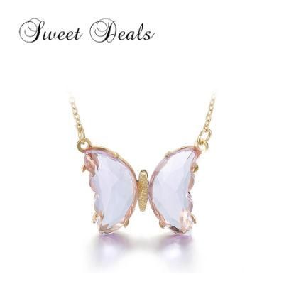 Fashion Dream Translucent Crystal Glass Butterfly Necklace Jewelry
