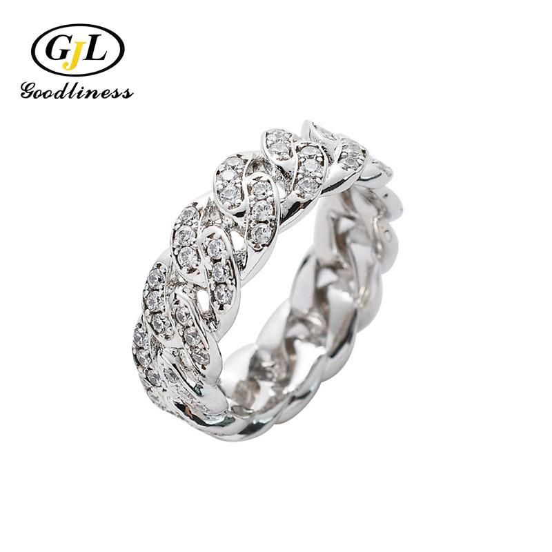 Wholesale Zircon Cuban Chain Ring Jewelry Men Finger Accessories Rings